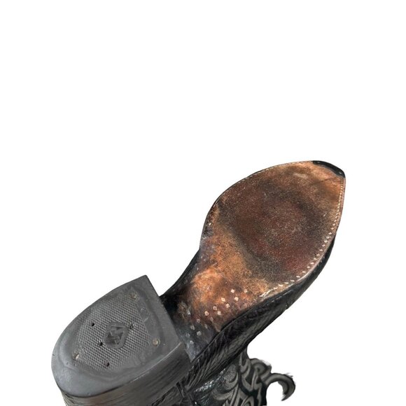 Vintage J Chisholm Western Handcrafted Black Leather Cowboy Men's Boots 8.5 D - Picture 15 of 16